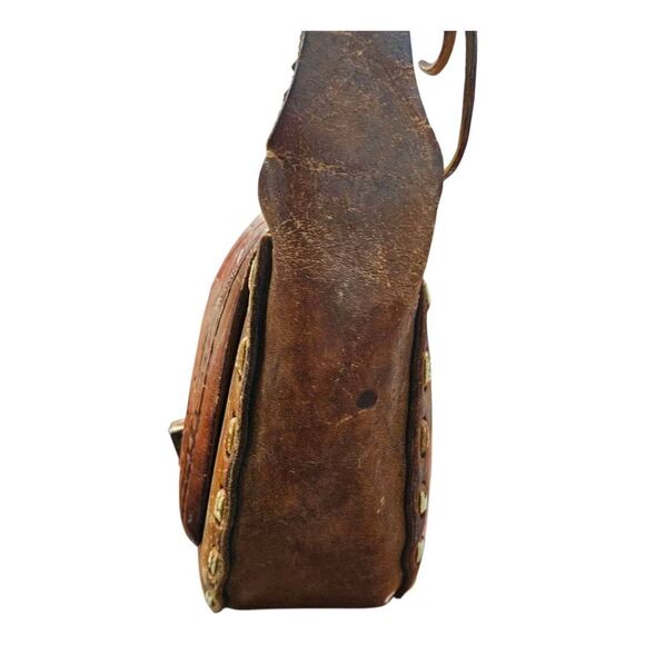 Vintage Hand Tooled Leather Bag Purse Shoulder Bag Brown - Picture 5 of 13